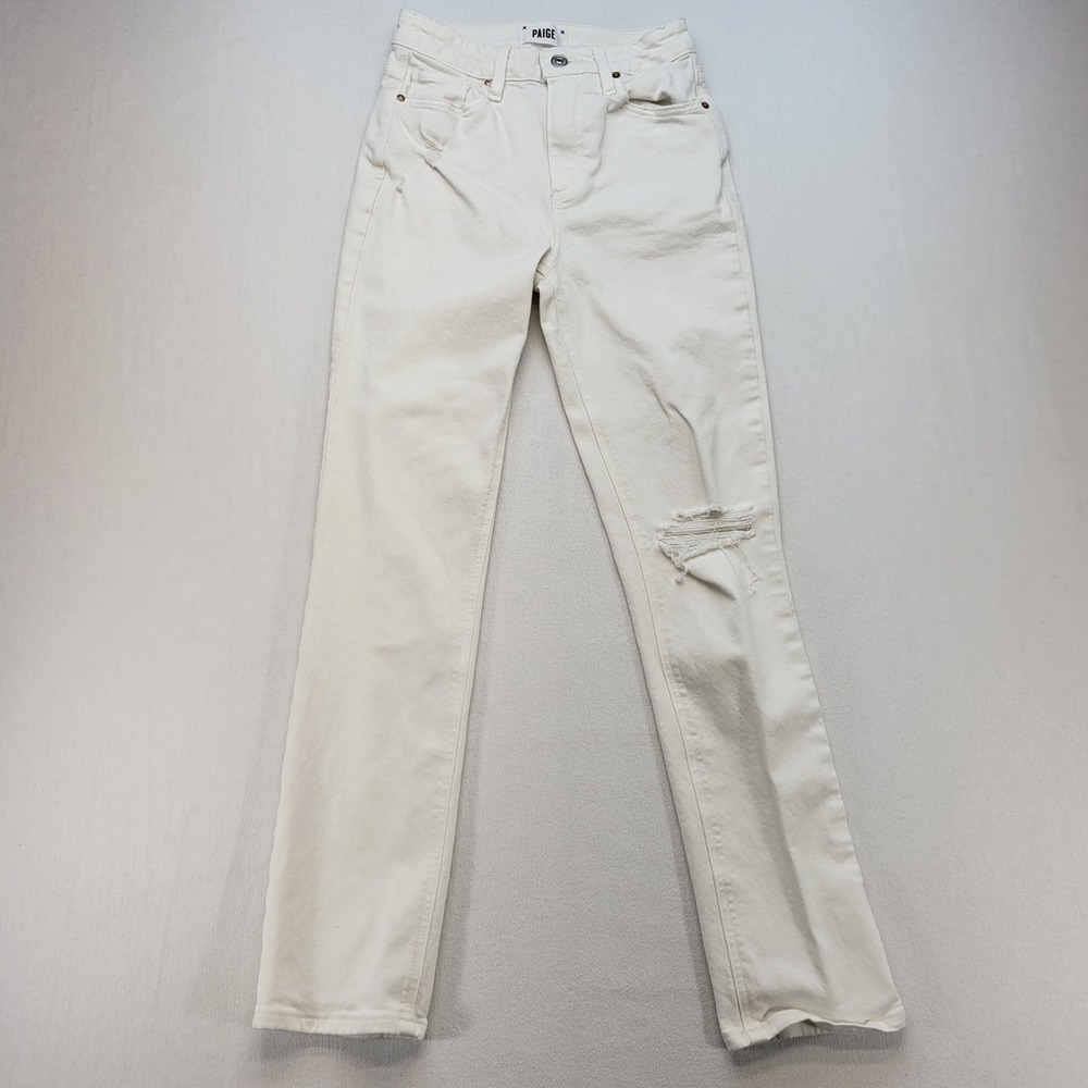 Paige Sarah Slim Jeans Womens 25 White High Rise Straight Leg Distressed Denim